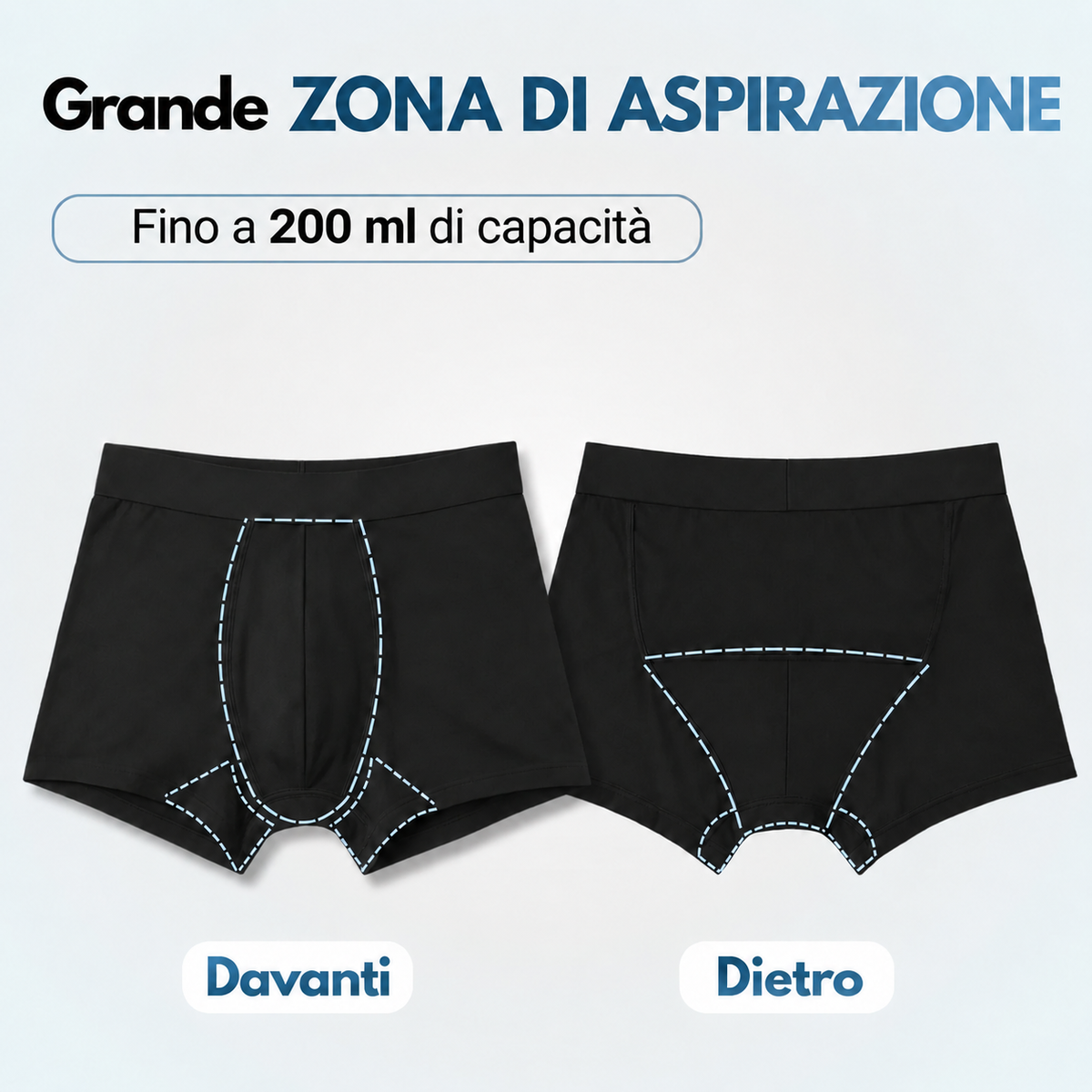 La zona assorbente, cucita nella parte anteriore fino al cavallo.